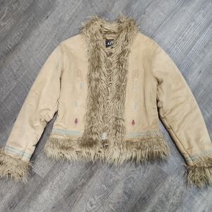 Aziza Tan Faux Fur Trim Jacket